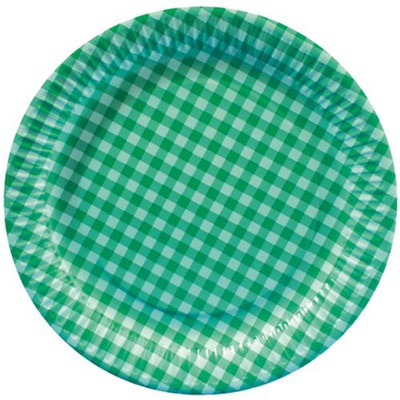 20 Piatti di carta ''Invitation'' rotondo Ø 26 cm decoro ''Karo'' olive