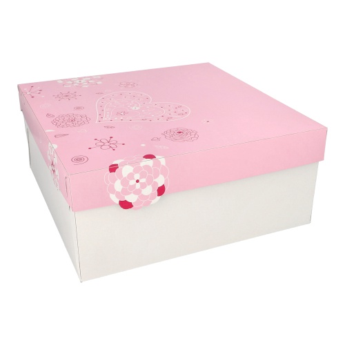 15 Scatole per dolci di carta con coperchio, rettangolari 30 cm x 30 cm x 13 cm, decoro ''Lovely Flowers'' colore bianco/rosa