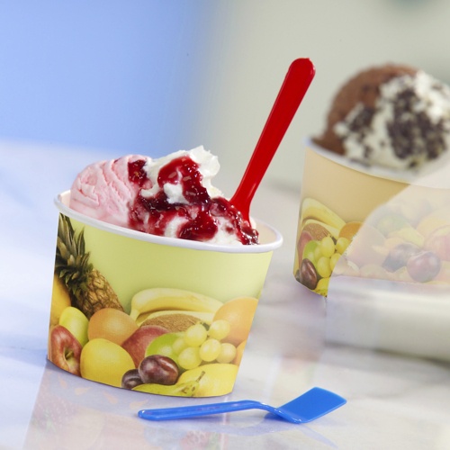 200 Contenitori per gelato rotondo 100 ml capacità, Ø 7 cm · 5,3 cm  decoro ''Frutte''